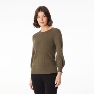 Jane Lamerton Women's Rib Crew Neck Knit Khaki