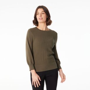 Jane Lamerton Women's Rib Crew Neck Knit Khaki