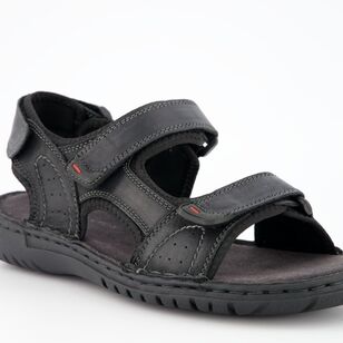 JC Lanyon Men's Jimmy Leather Double Strap Sandal Black