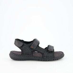 JC Lanyon Men's Jimmy Leather Double Strap Sandal Black