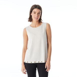 Jane Lamerton Women's Jersey Eyelet Trim Top Almond