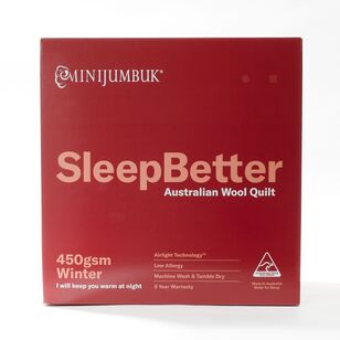 MiniJumbuk 450 GSM Sleep Better Winter Australian Wool Quilt White Queen