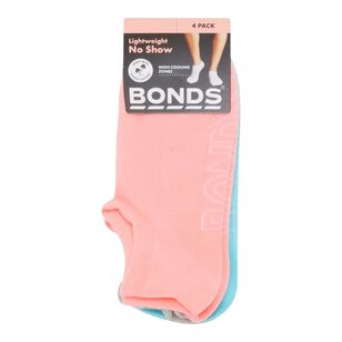 Bonds Women's Lightweight Logo No Show Socks 4 Pack Pink Mix