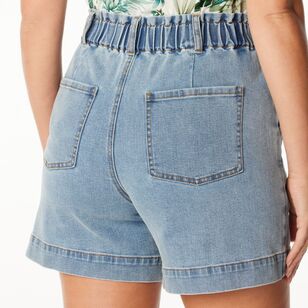 Khoko Collection Women's Paperbag Waist Denim Shorts Snow