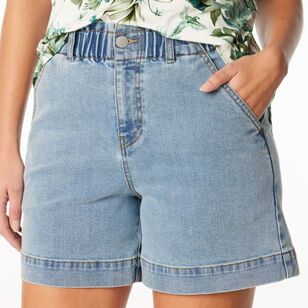 Khoko Collection Women's Paperbag Waist Denim Shorts Snow