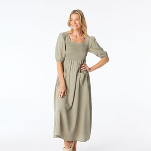 Khoko Smart Women's Self Stripe Patch Pocket Midi Dress Sage