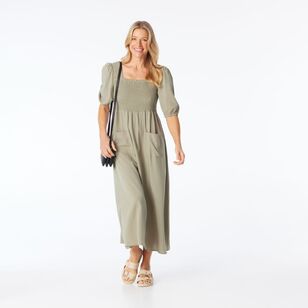 Khoko Smart Women's Self Stripe Patch Pocket Midi Dress Sage