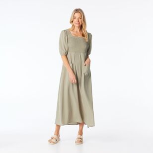 Khoko Smart Women's Self Stripe Patch Pocket Midi Dress Sage