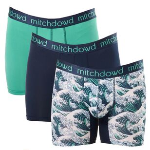 Mitch Dowd Men's Eco Great Wave Recycled Polyester Comfort Trunks 3 Pack Blue & Green