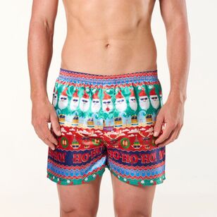 Mitch Dowd Men's Ugly Ho Ho Ho Satin Boxer Shorts Red & Multicoloured