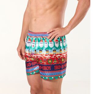 Mitch Dowd Men's Ugly Ho Ho Ho Satin Boxer Shorts Red & Multicoloured