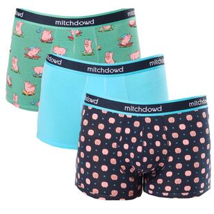 Mitch Dowd Men's Skater Pigs Cotton Trunks 3 Pack Navy & Green Combo