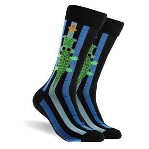 Mitch Dowd Men's Croc & Fish Bamboo Crew Sock 2 Pack Black Multicoloured 41487