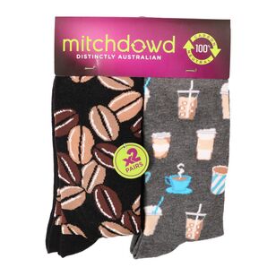 Mitch Dowd Men's Coffee Crew Sock 2 Pack Black Multicoloured 41487