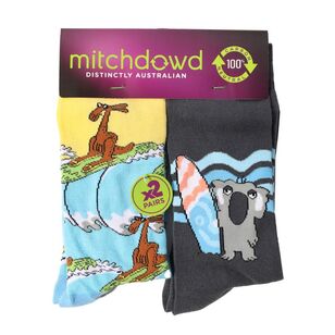 Mitch Dowd Men's Aussie Crew Sock 2 Pack Blue & Multicoloured 41487