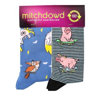 Mitch Dowd Men's Kooky Crew Sock 2 Pack Blue & Multicoloured 41487