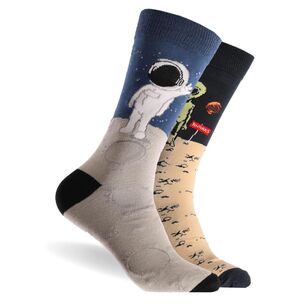 Mitch Dowd Men's Space Fun Crew Sock 2 Pack Grey & Multicoloured 41487