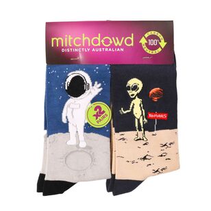 Mitch Dowd Men's Space Fun Crew Sock 2 Pack Grey & Multicoloured 41487