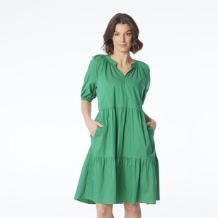 Jane Lamerton Women's Poplin Tiered Dress Emerald