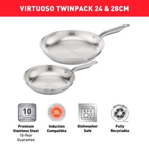 Tefal Virtuoso Induction Stainless Steel Uncoated Twin Frypan 24/28 cm