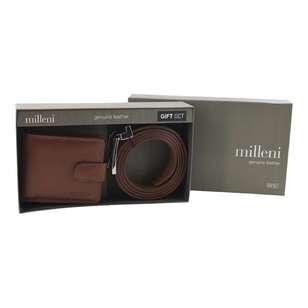 Milleni Leather Wallet and Belt Set Tan