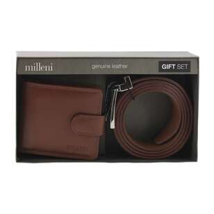 Milleni Leather Wallet and Belt Set Tan