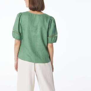 Khoko Edition Women's Linen Lace Top Moss