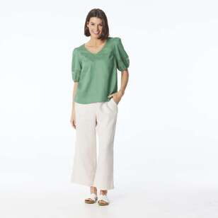 Khoko Edition Women's Linen Lace Top Moss