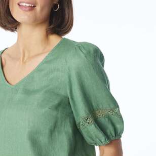 Khoko Edition Women's Linen Lace Top Moss