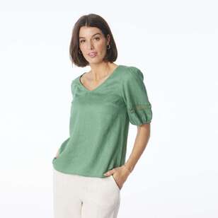 Khoko Edition Women's Linen Lace Top Moss