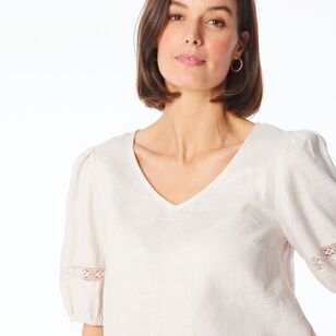 Khoko Edition Women's Linen Lace Top Sand