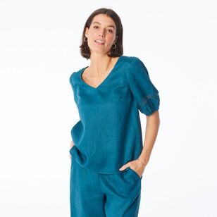 Khoko Edition Women's Linen Lace Top Teal