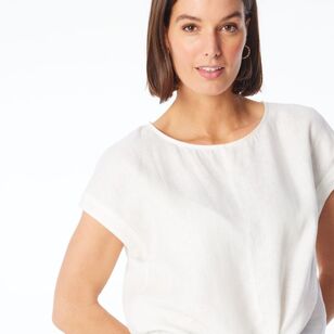 Khoko Edition Women's Linen Tie Front Top Ivory