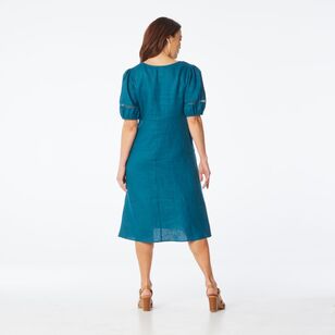 Khoko Edition Women's Linen Lace Dress Teal