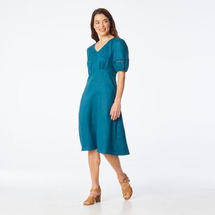 Khoko Edition Women's Linen Lace Dress Teal