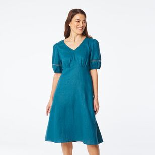 Khoko Edition Women's Linen Lace Dress Teal