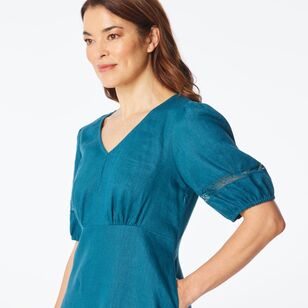 Khoko Edition Women's Linen Lace Dress Teal