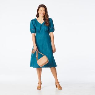 Khoko Edition Women's Linen Lace Dress Teal