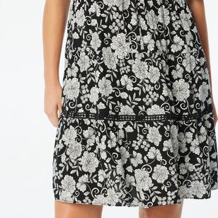 Khoko Collection Women's Viscose Flounce Dress Black & Print