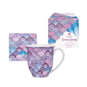 Ashdene Ocean Beauty Mug & Coaster Set Purple 380 mL